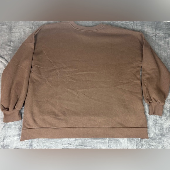 Zenana High Low Crewneck Sweatshirt Womens Plus 2X Brown Pockets Mocha - Picture 3 of 14